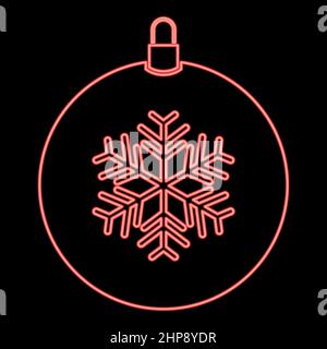 Neon new year ball toy. christmas ball or xmas bauble red color vector illustration image flat style Stock Vector
