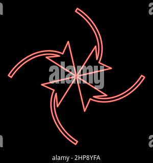 Neon four arrows loop center red color vector illustration image flat style Stock Vector
