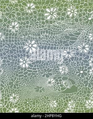 Background with green and blue crocodile skin and turtle Stock Vector