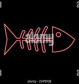 Neon fish sceleton red color vector illustration image flat style Stock Vector