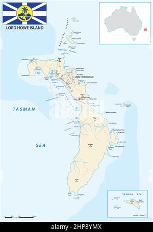 Vector map of the Australian Lord Howe Island in the Tasman Sea Stock Vector