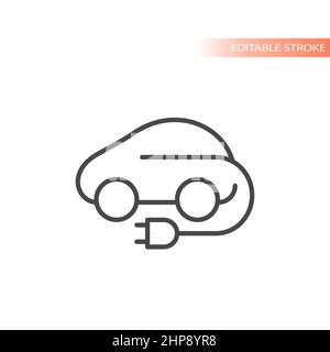 Electric or hybrid car with plug line icon Stock Vector