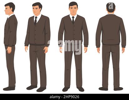 fashion man isolated, front, back and side view, vector illustration Stock Vector