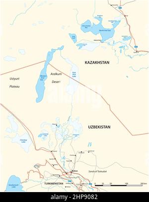 Vector map of the Aral Sea, Kazakhstan, Uzbekistan and Turkmenistan Stock Vector