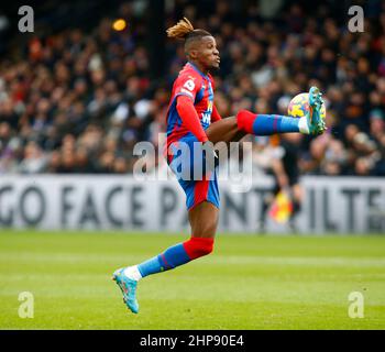 London, UK. 19th Feb, 2022. LONDON, United Kingdom, FEBRUARY 19: Crystal Palace's Wilfried Zaha during Premier League between Crystal Palace and Chelsea at Selhurst Park Stadium, London on 19th February, 2022 Credit: Action Foto Sport/Alamy Live News Stock Photo