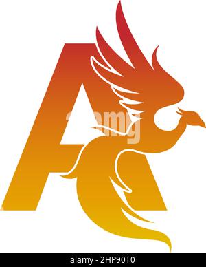 Letter A icon with phoenix logo design template Stock Vector