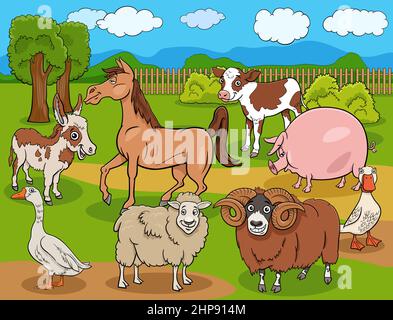 funny farm animals cartoon comic characters group Stock Vector