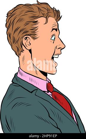 The surprised man is a businessman, human emotions. Excitement delight shock Stock Vector