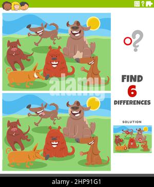 differences educational game with happy dogs Stock Vector