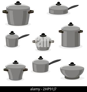 Set of Kitchen Utensils. Cooking Pan, Frying Pan Isolated on White Background. Kitchenware or Cookware for Cooking Food Stock Vector