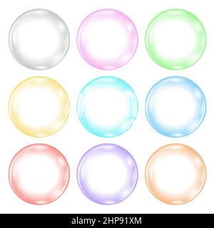 Transparent Colorful Circle Soap Bubble Icon Isolated on Background. Stock Vector