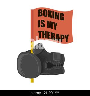 Grey Boxing Glove Icon and Red Flag Isolated on White Background. Sport Quote Stock Vector
