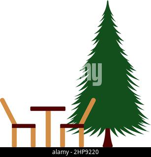 Icon Of Park Seat And Pine Tre Stock Vector