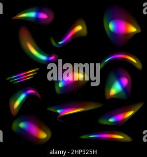 Light Refractions with Rainbow Sunlight Effect. holographic rays with transparency.Crystal Light Effects. Gem Stone Isolated. Bright Reflection Flare. Shiny Glare from Diamonds Stock Vector