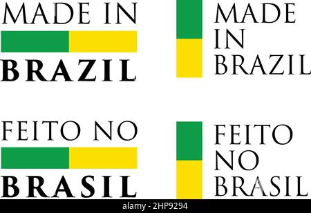 Simple Made in Brazil / Feito no Brasil (portuguese translation) label. Text with national colors arranged horizontal and vertical. Stock Vector