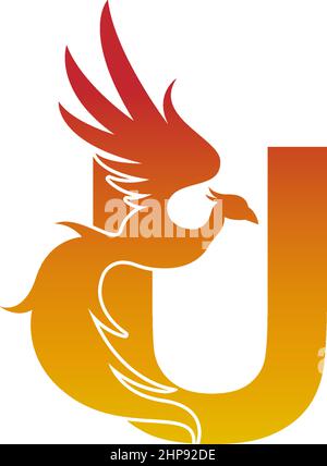 Letter U icon with phoenix logo design template Stock Vector