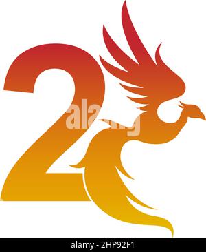 Number 2 icon with phoenix logo design template Stock Vector