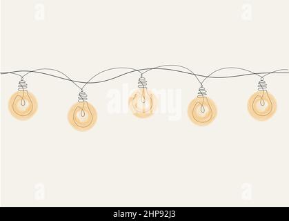One line drawing of a Christmas garland with light bulbs. Stock Vector