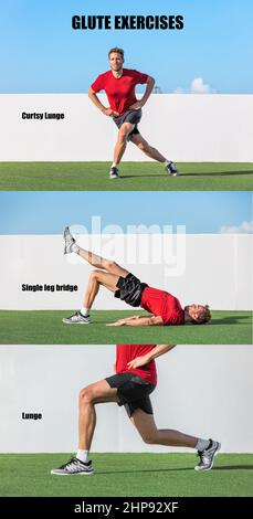 Leg exercises fitness workout demonstration vertical banner for social media. Glute exercise man training bodyweight workout Stock Photo Alamy