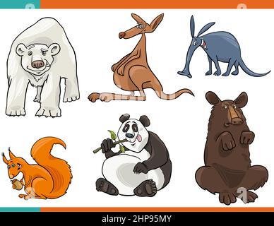funny cartoon wild animals characters set Stock Vector