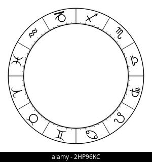 Zodiac circle, showing twelve star signs, used in horoscopic astrology Stock Vector