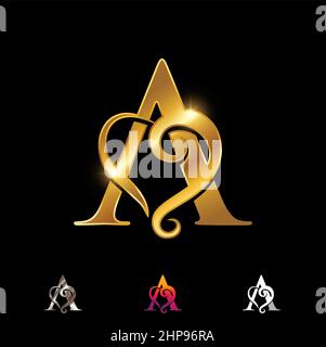 Golden Monogram Love and Letter A Stock Vector