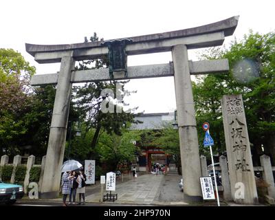 Kyoto, MAY 1 2011 - Overcast view of the famous Yasaka Shrine Stock Photo