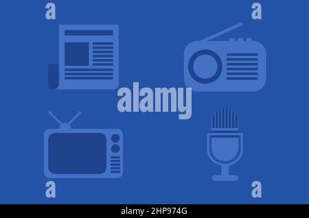 Blue vector icon set of mass media Stock Vector