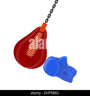 Boxing Bag Icon and Glove Isolated on White Background. Stock Vector