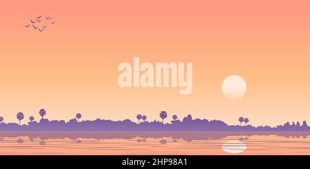 background of river of tropical area,vector illustration Stock Vector