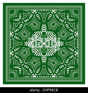 Bandana Shawl, Tablecloth Fabric Print, Silk Neck Scarf, Kerchief Design, Ornament Paisley, Square Pattern. Stock Vector