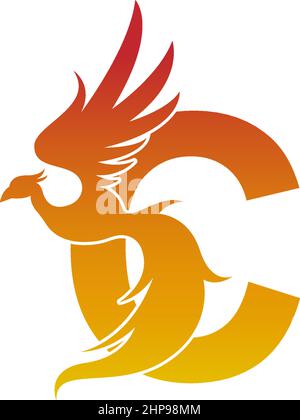 Letter C icon with phoenix logo design template Stock Vector