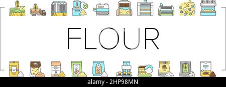 Flour Factory Industry Production Icons Set Vector . Stock Vector