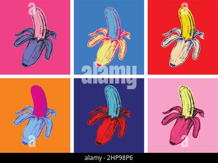 Set Bananas Vector Illustration Pop Art Style Stock Vector
