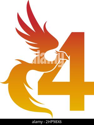 Number 4 icon with phoenix logo design template Stock Vector