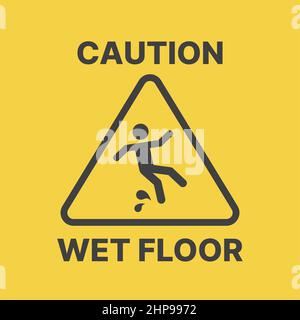 Caution wet floor yellow vector sign Stock Vector