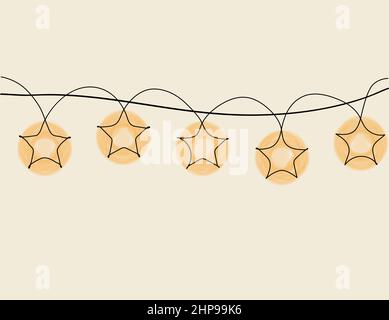 Continuous line of garland of stars. Christmas theme vector illustration. Stock Vector