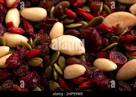 Healthy trail mix snack made of nuts and dried fruits Stock Photo