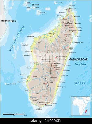 vector map of the East African island nation of Madagasca Stock Vector