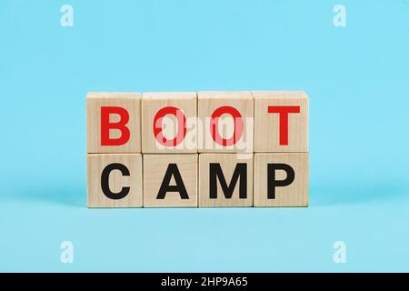 BOOT CAMP word is written on woodblock, business concept Bootcamp word abstract in wood type. Stock Photo