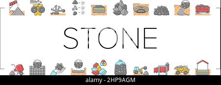 Crushed Stone Mining Collection Icons Set Vector . Stock Vector