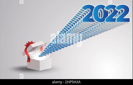 new year 2022 is coming out from the box on abstract background Stock Vector