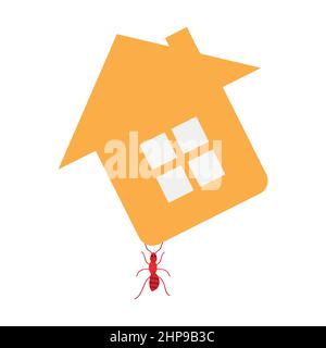 Ant carrying house. Flat design. Vector Illustration on white background Stock Vector