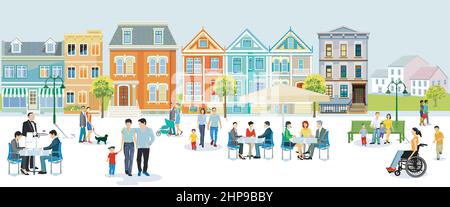 People live in a city in their free time Stock Vector