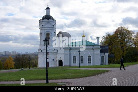 St. George Church with bell tower, 16th century, and Water tower, 17th century, in the background, Kolomenskoye, Moscow, Russia Stock Photo