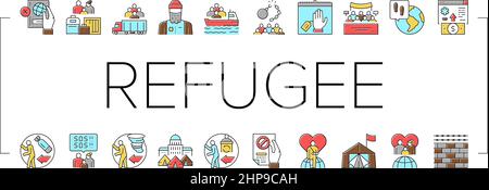 Refugee From Problem Collection Icons Set Vector . Stock Vector