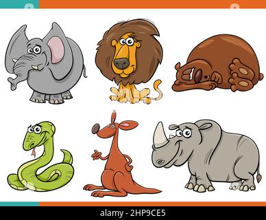 cartoon wild animals comic characters set Stock Vector