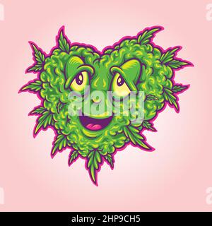 Cute green cannabis leaf heart Vector illustrations for your work Logo, mascot merchandise t-shirt, stickers and Label designs, poster, greeting cards Stock Vector
