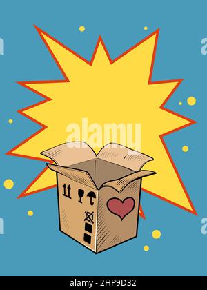 open empty box valentine surprise greeting, love romance Stock Vector