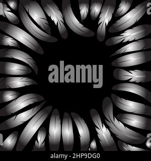 Feather Silhouette Collection Isolated on Black Background. Stock Vector